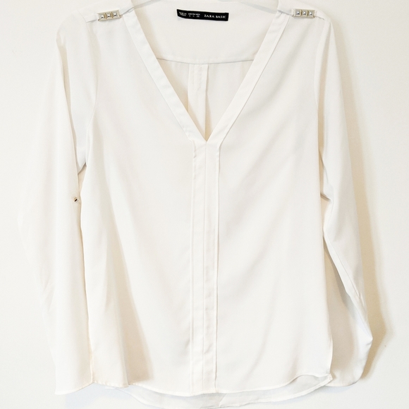 ZARA BASIC V-Neck Long Sleeve Blouse - Picture 2 of 8